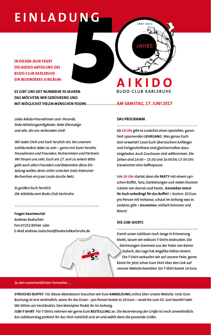 Am 17. Juni 2017 feiert die Aikido-Abteilung des Budo-Club Karlsruhe ein besonderes Jubiläum.
